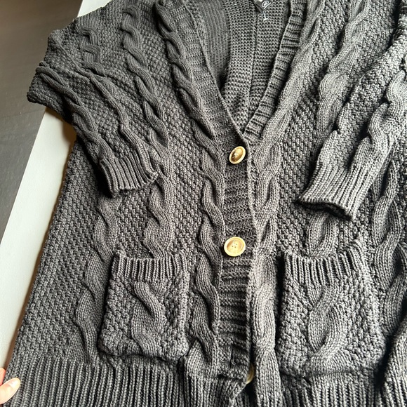 Cable Knit oversized  Cardigan 100% cotton olive green - Picture 4 of 11